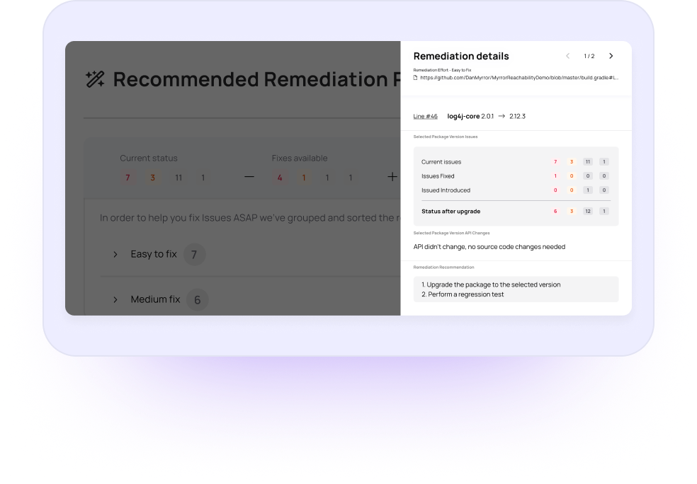 Taking all potential impacts into account, Myrror then generates a remediation plan that estimates the time required for each fix.